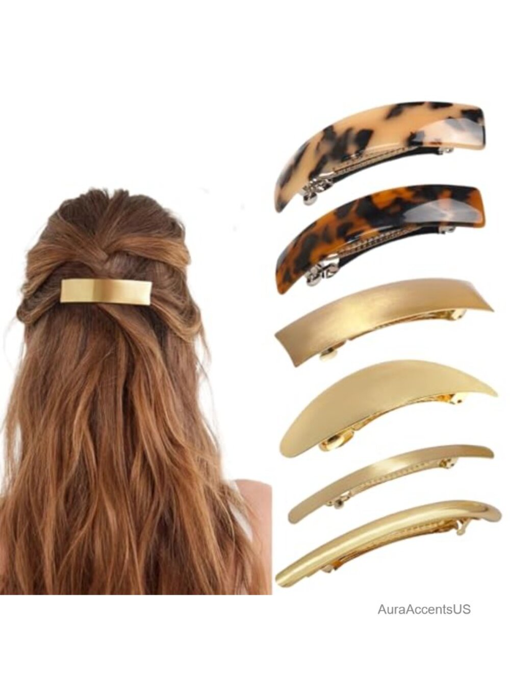 Gold Metal Snap Hair Clips for Women Retro French Barrettes Set of 6